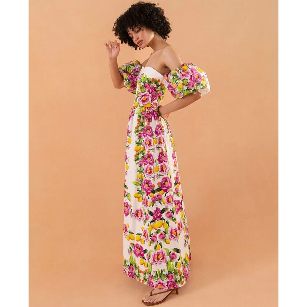 NWT. $1K BORGO DE NOR Pink Juliet Floral Print Off-shoulder Dress SZ 12 white - Picture 4 of 12